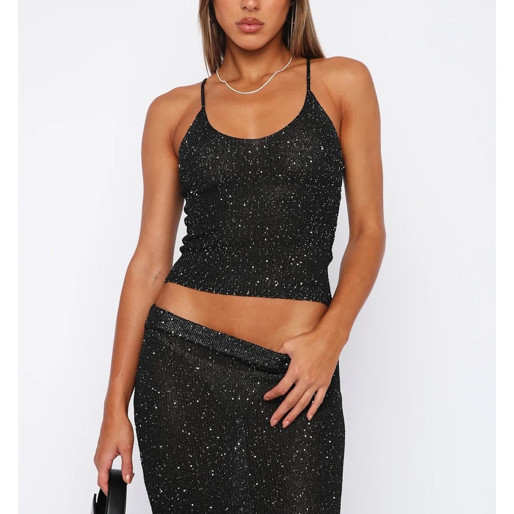 Brand New White Fox Love Galore Sequin Knit Top Black